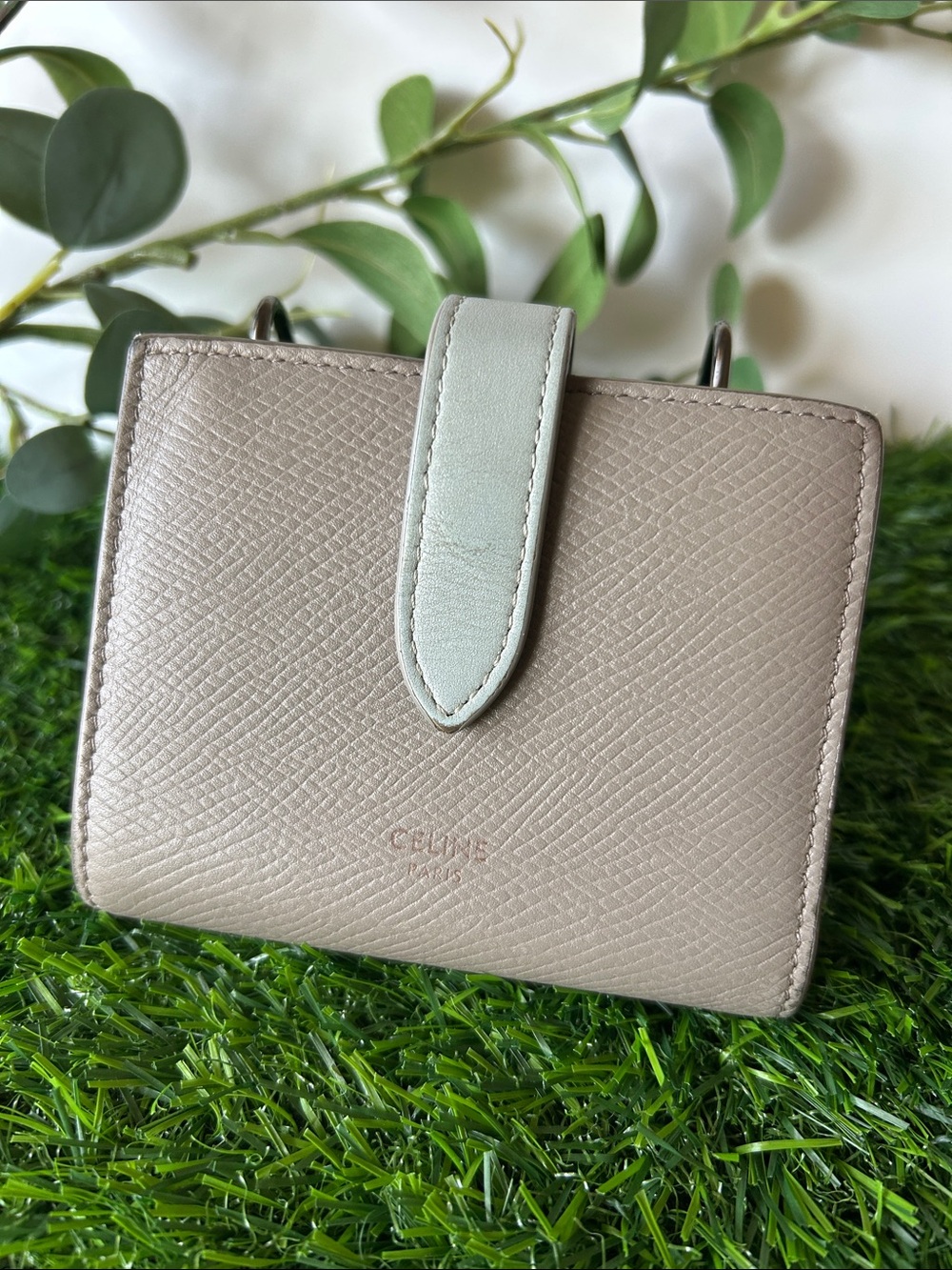 Celine Strap Wallet in Bicolour Grained Calfskin EUC
